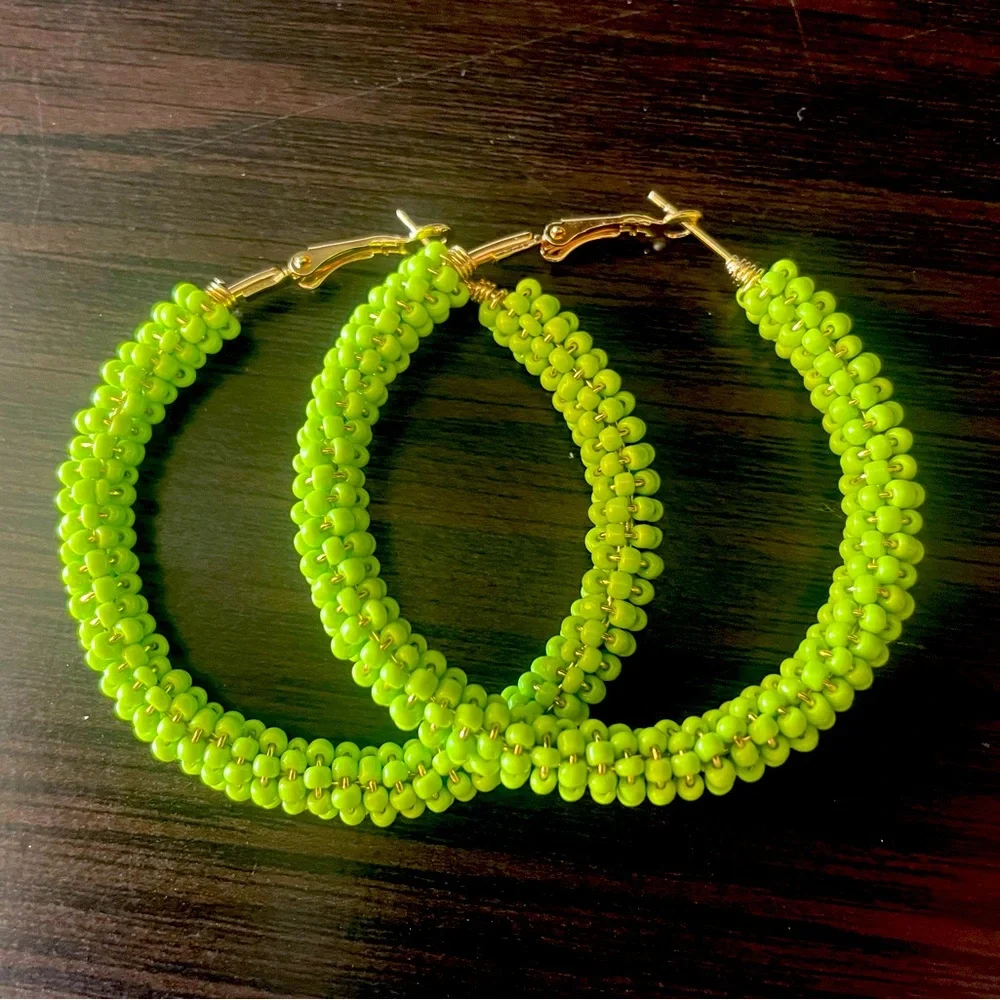 **NEW** Green Beaded Hoop Earrings